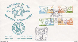 Malta FDC 20-09-1974 100 Year U.P.U. Boat, Train, Ballon - Malte