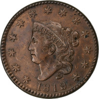 États-Unis, Cent, Coronet Head, 1819/8, Philadelphie, Cuivre, SUP+, KM:45.1 - 1816-1839: Coronet Head (Testa Coronata