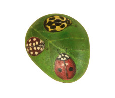 LADYBIRDS ON A LEAF Hand Painted On An English River Rock - Paper-weights