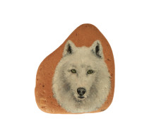 WHITE WOLF Hand Painted On A Sea-Worn Terracotta Stone - Animals