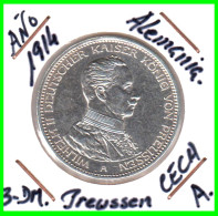 ALEMANIA  MONEDA  DE - WILHELM II DEUTSCHER KAISER KÖNIG V. PREUSSEN 3 DM AÑO 1914 – CECA-A- PLATA. - 2, 3 & 5 Mark Argento