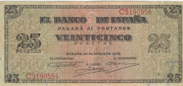 CRBS1237 BILLETE ESPAÑA 25 PESETAS 1938 MBC - Autres & Non Classés