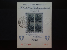 LUOGOTENENZA - Marcofilia - Cartoncino Ufficiale Mostra Filatelica - Milano 1946 - Perfin + Spese Postali - Sonstige & Ohne Zuordnung
