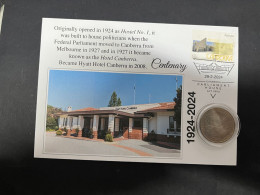 29-5-2024 (6 Z 29) Centenary Of The Opening Of Hotel Canberra (1924-2024) Canberra Centenary Stamp & Coin - 20 Cents