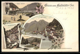 Lithographie Hallstatt, Hallstätter See, Hotel Seeauer, Waldbachstrub, Gosauzwang  - Other & Unclassified