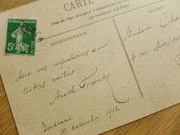 Anatole FRANCE (1844-1924) Ecrivain PRIX NOBEL Prize Littérature. AUTOGRAPHE - Personnages Historiques