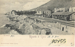 Liguria Genova Nervi Frazione Di Genova Stazione Ferroviaria Veduta Treno Merci In Sosta Animata 1901 (f.picc./v.retro) - Stations - Met Treinen