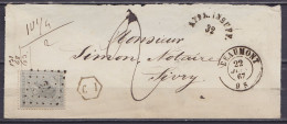 LSC (sans Contenu) Affr. N°17 Lpts "32" Càd BEAUMONT /22 JUIN 1867 Pour Et Taxé à SIVRY - Cachet Demi-cercle "AFFR. INSU - 1865-1866 Profile Left