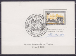 N°1249 Sur Carte Càd "BRUXELLES-BRUSSEL /7.4.1963/ JOURNEE DU TIMBRE" Signature Graveur Jean De Bast - Lettres & Documents