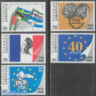 Greece 1989 Mixed Issue 5v, Mint NH, History - Various - Europa Hang-on Issues - Flags - Money On Stamps - Nuevos