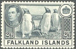 ARCTIC-ANTARCTIC, FALKLAND ISLS. 1937-41 GEORGE VI DEFINITVES, 2/6sh GENTOO PENGUINS* - Antarctic Wildlife