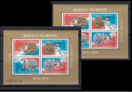 ROMANIA 1988  Medaglie Olimpiche Seul  BF N.° 199 Nuovi ** X 2 ️ Cat. 17,00 € ️ Lotto N. 356c BF ️ - Hojas Bloque