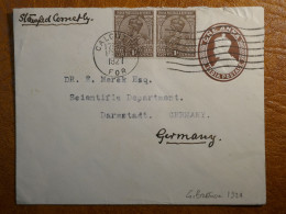 G24 INDIA   BELLE  LETTRE  ENTIER  1927  CALCUTTA A  DAREMSTADT GERMANY  +AFF. INTERESSANT+++ - Andere & Zonder Classificatie