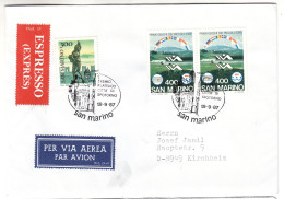 Saint Marin - Lettre Exprès De 1987 - Oblit San Marino - Exp Vers Kirchheim - Cachet De Mindelheim - Drapeaux - - Covers & Documents