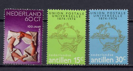 Netherlands / Netherlands Antilles 1974 UPU Centenary 3 Stamps MNH - U.P.U.