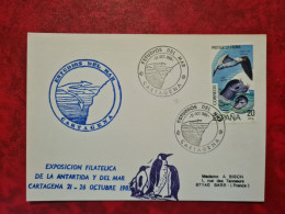 Carte Espagne CARTE CARTAGENA ESTUDIOS DEL MAR EXPO DE LA ANTARTIDA Y DEL MAR 1985 ANTARTIQUE - Sonstige & Ohne Zuordnung