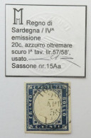 Sardegna - 20 Centesimi 1857/1858 Azzurro Oltremare - Sardinia