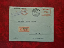 LETTRE / CARTE RECOMMANDE HELSINKI POUR PARIE CACHET ET OBLITARATION MECANIQUE ENTETE HELSINGFORS AKTIEBANK 1931 - Briefe U. Dokumente