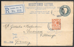 England London Uprated Registered Postal Stationery Cover Mailed To Germany 1921 - Briefe U. Dokumente