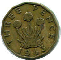 THREEPENCE 1943 UK GROßBRITANNIEN GREAT BRITAIN Münze #AZ067.D.A - F. 3 Pence
