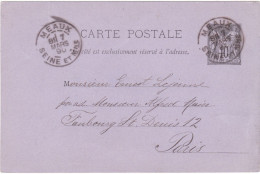 FRANCIA -  MEAUX - INTERO POSTALE -VIAGGIATO - VG. PER PARIS - 1890 - Autres & Non Classés