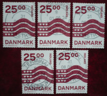 Dänemark 5 X 25 Kr. Marke Wellen- Und Herz-Design 2024 Gestempelt / Used - Usados