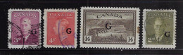 CANADA 1950  OFFICIAL STAMPS  SCOTT # O18,O19,O22,O28  USED CV $2.60 - Overprinted