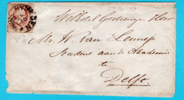 NEDERLAND Brief 1859 Nijmegen Met #2 Plaat V Naar Delft (lichte Verkleuring) - Lettres & Documents
