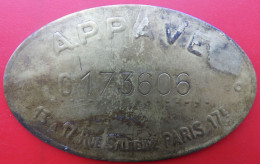 75 PARIS 17e Plaque De Metier APPAVE APAVE - Sonstige & Ohne Zuordnung