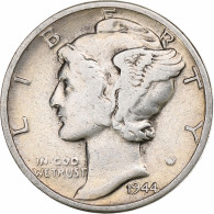 États-Unis, Dime, Mercury, 1944, Philadelphie, Argent, TB+, KM:140 - 1916-1945: Mercury (Mercure)