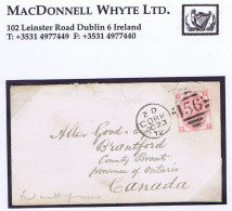 Ireland Cork Transatlantic 1872 Cover To Canada With 3d Rose Plate 8 Tied CORK/156 Duplex For OC 23, Tears - Andere & Zonder Classificatie