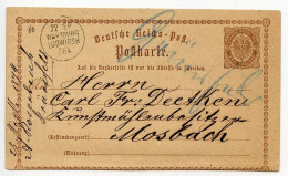 Germany 1874 2k. Imperial Eagle Postal Card; Grünsfeld To Mosbach; Wurzburg - Ludwigsh. Z64 Railway Postmark - Cartes Postales