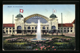 AK Basel, Bundesbahnhof Mit Wasserspiel  - Basel