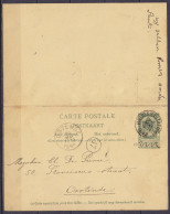 EP CP Avec Partie 'réponse' 5c Vert-gris (type N°56) Càd BRUGES (STATION) /20 MAI 1899 Pour OOSTENDE (aller) + Càd OSTEN - Antwoord-betaald Briefkaarten