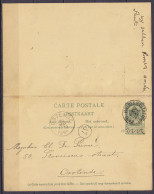 EP CP Avec Partie 'réponse' 5c Vert-gris (type N°56) Càd BRUGES (STATION) /20 MAI 1899 Pour OOSTENDE (aller) + Càd OSTEN - Cartes Avec Réponse Payée