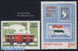 India 1982 Inpex 2v, Mint NH, Transport - Stamps On Stamps - Railways - Unused Stamps