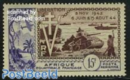 French Equatorial Africa 1954 10 Years Allied Landing 1v, Mint NH, History - Transport - World War II - Ships And Boats - Ungebraucht