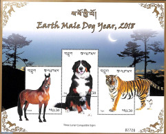 Bhutan 2018 Year Of The Dog 3v M/s, Mint NH, Nature - Various - Cat Family - Dogs - Horses - New Year - New Year