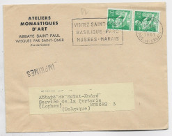 MOISSONNEUSE 10C PAIRE LETTRE ST OMER PAS DE CALAIS 27.3.1961 POUR BELGIQUE   AU TARIF IMPRIME - 1957-1959 Moissonneuse