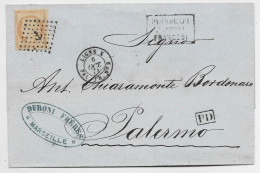 FRANCE SIEGE 40C LOSANGE ANCRE LIGNE N 6 OCT 1871 PAQ FR N°2 LETTRE COVER PALERMO ITALIE + PIRSOCAFI FRANCESI - 1870 Beleg Van Parijs