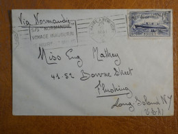 J28 FRANCE   BELLE LETTRE  1935  LE HAVRE A LONG ISLAND N.Y USA  +VOYAGE S.S   LE NORMANDIE + - Schiffspost