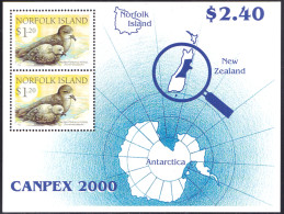 ARCTIC-ANTARCTIC, NORFOLK ISL. 2000 CAPEX EXPO S/S OF 2, PROVIDENCE PETREL, MAP** - Antarktischen Tierwelt