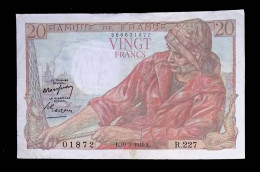 JC, Billet, France, Vingt, 20 Francs Pêcheur, 19-5-1949, 2 Scans - 20 F 1942-1950 ''Pêcheur''