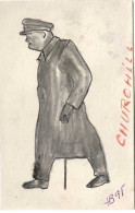 PORTRAIT HOMME CHURCHILL -   PASTEL SUR CARTE POSTALE  -   SIGNE HB 1998 - Pastels