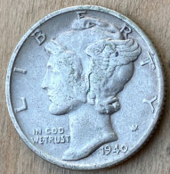 1940 US Standard Coinage Coin Dime .900 Silver , KM#140,7734 - 1916-1945: Mercury