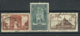 FRANCE - 1931 - MONUMENTS ON SITES STAMPS SET OF 3 , USED - Oblitérés