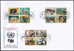 UNO NEW YORK - WIEN - GENF 2001 TRIO-FDC Gefährdete Arten - New York/Geneva/Vienna Joint Issues