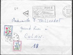 Taxe De 0,60 Apposée à 18 Culan Le 22-8 1967 (deux Timbres Taxes Fleurs), Abscence D'affranchissement - 1960-.... Lettres & Documents