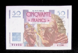 JC, Billet, France, Cinquante, 50 Francs Le Verrier, 19-5-1949, 2 Scans - 50 F 1946-1951 ''Le Verrier''