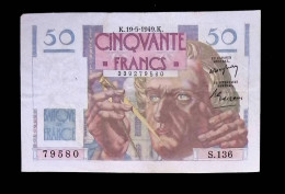 JC, Billet, France, Cinquante, 50 Francs Le Verrier, 19-5-1949, 2 Scans - 50 F 1946-1951 ''Le Verrier''